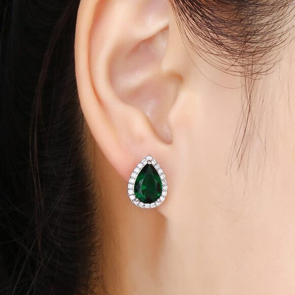Women's Teardrop Mall Dainty Birthstone Cubic Zirconia Green Elegant Earring - Picture 3 of 6